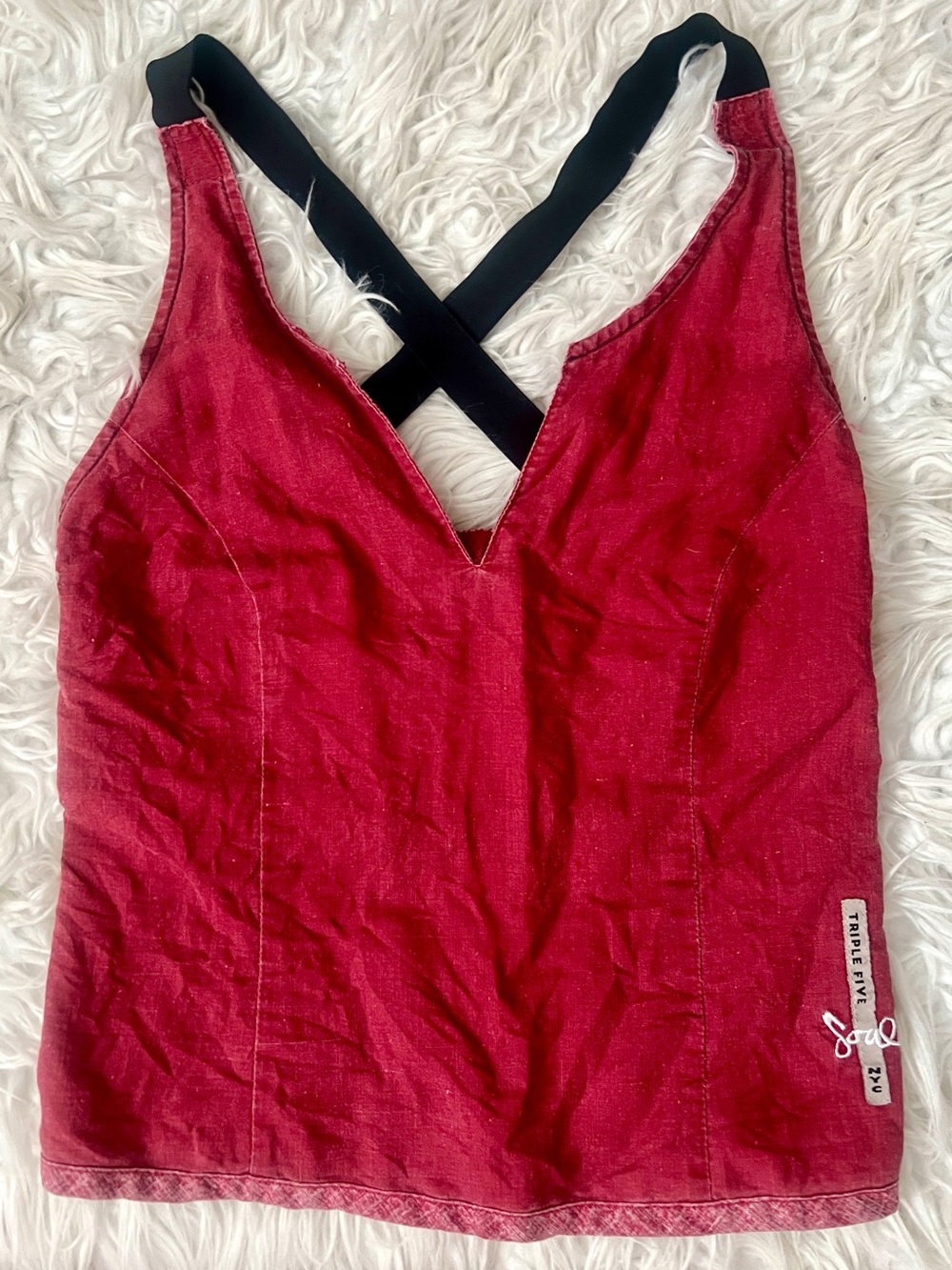 Triple Five Soul Red Tank with Contrast Strap Detail Y2K Amazing Vintage